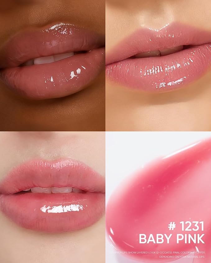 Peptide Brightening Lip Serum, Hydrating & Plumping Tinted Lip Gloss, Moisturizing Lip Balm with Polypeptides & Squalane for Glossy Sheer, Smooth Lips(01 Baby Pink)