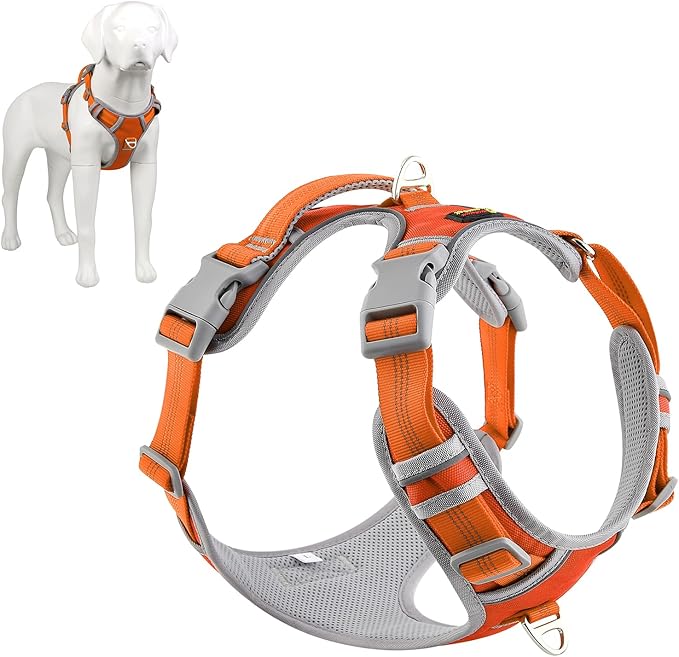 Plutus Pet No Pull Dog Harness, Release at Neck, Reflective Adjustable Dog Vest Harness, Easy Control Handle for Walking, for Small Medium Large Dogs, Orange, L