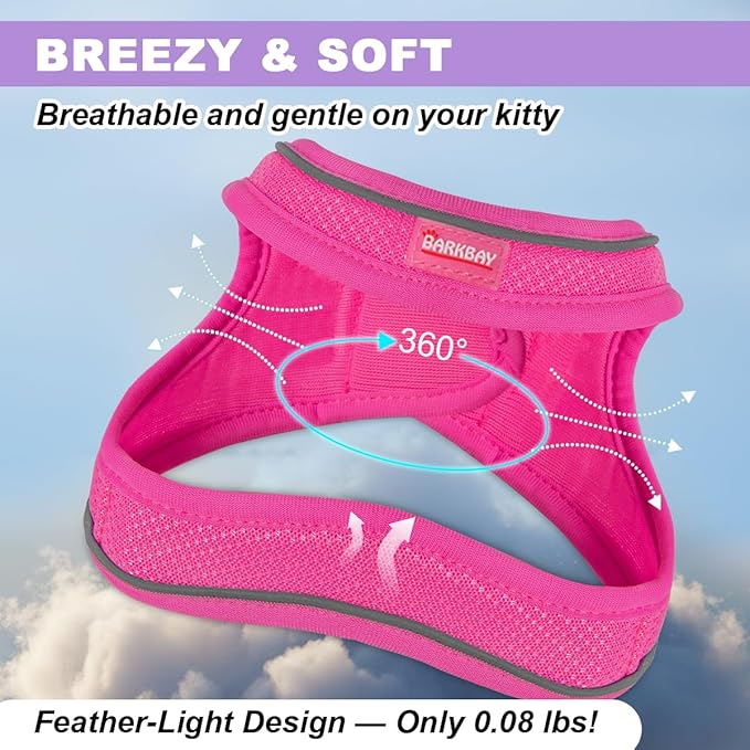 Cat Harness and Leash Set,Escape Proof Kitten Harness,Step in Adjustable Soft Lightweight,Easy Control,Reflective Strips Comfortable for Walking Travel(Pink,XXXS)