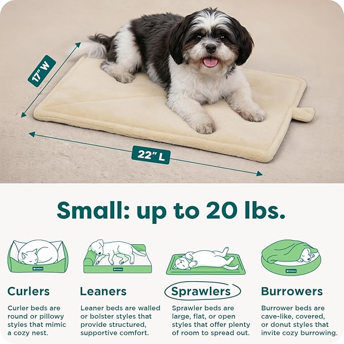 FurHaven ThermaNAP Self Warming Cat Mat, Dog Bed for Crates with Self-Warming Technology for Cozy Rest, Fully Machine Washable, Small, Plush Faux Fur, Cream