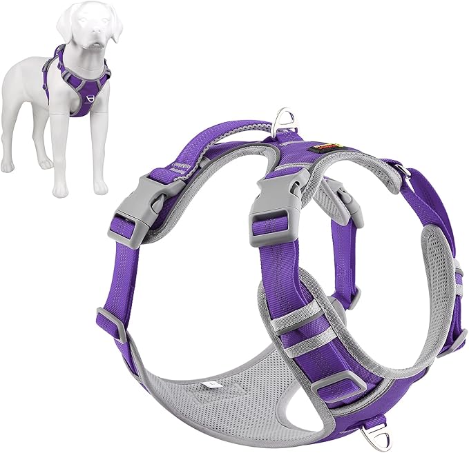 Plutus Pet No Pull Dog Harness, Release at Neck, Reflective Adjustable Dog Vest Harness, Easy Control Handle for Walking, for Small Medium Large Dogs, Purple, L