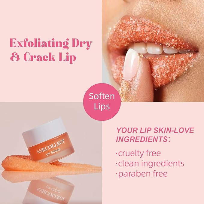 ANRCOLLECT Lip Mask Set, 1 Lip Scrub +3 Overnight Lip Mask, Lip Glowy Balm and Scrub for Women, Exfoliating and Hydrating Dry, Chapped, Crack Lips, 4 Pack Lip Skincare Gift Set, Valentines Day Gifts