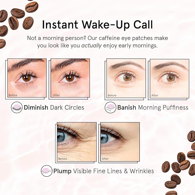 grace & stella Caffeine Under Eye Patches - Awakening Eye Patches for Puffy Eyes and Dark Circles, Under Eye Mask Patches with Niacinamide & Hyaluronic Acid - Travel Gifts for Women (Bronze, 6 Pairs)