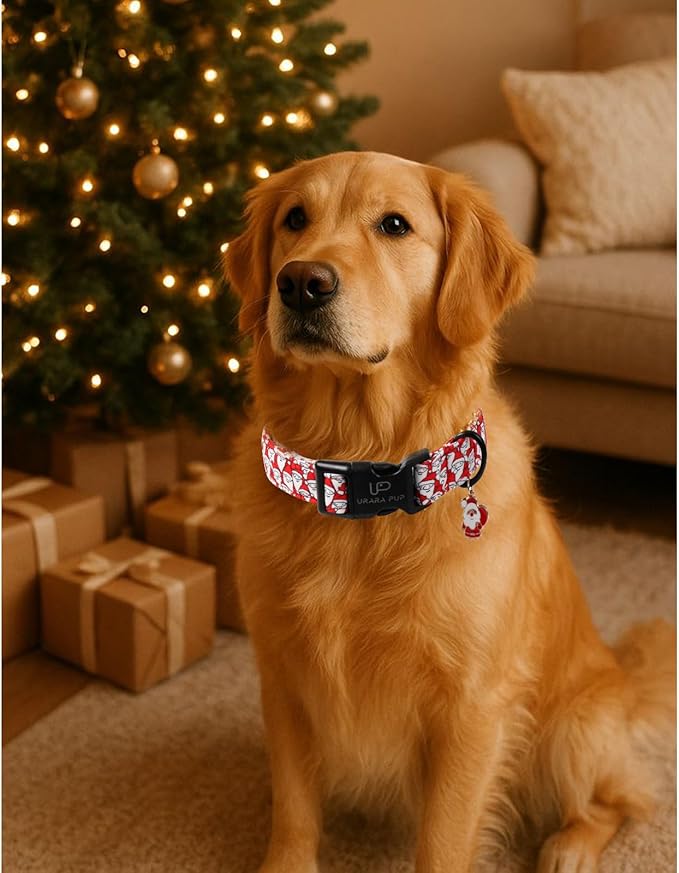 Christmas Santa Pattern Dog Collar - Adjustable and Durable Xmas Pet Accessory for Festive - Cute Santa Claus Dog Collars for Girl Boy Dogs XL