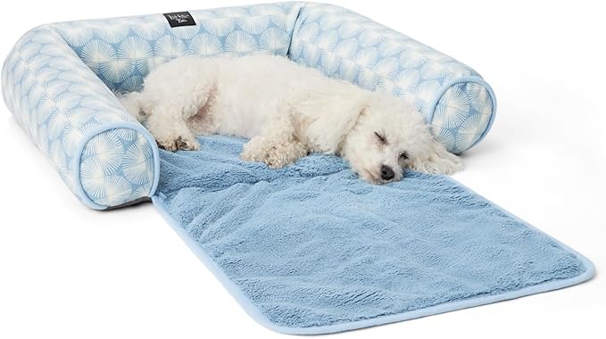 Nicole Miller New York PET Kendall Fluted Geo Cozy Couch Protector Pet Bed, Cozy & Calming, Non-Slip Bottom, Machine Washable, Blue, Large 40"x23"x4"