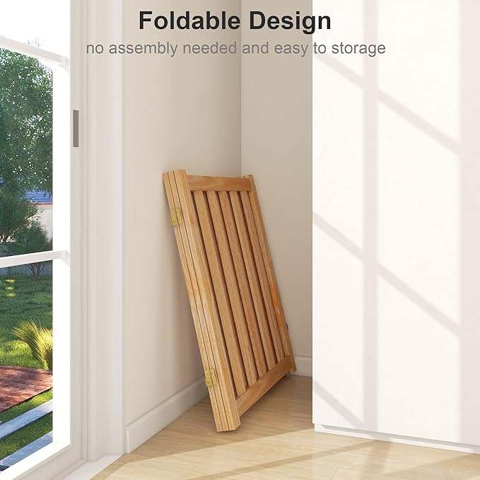 Freestanding Pet Gate, Solid Wood Folding Safety Fence Wooden Dog Gate with 2PCS Support Feet Ideal for Stairs, Doorways, Halls, Kitchens, Indoors Gates, 3 Panels 25", Natural Oak