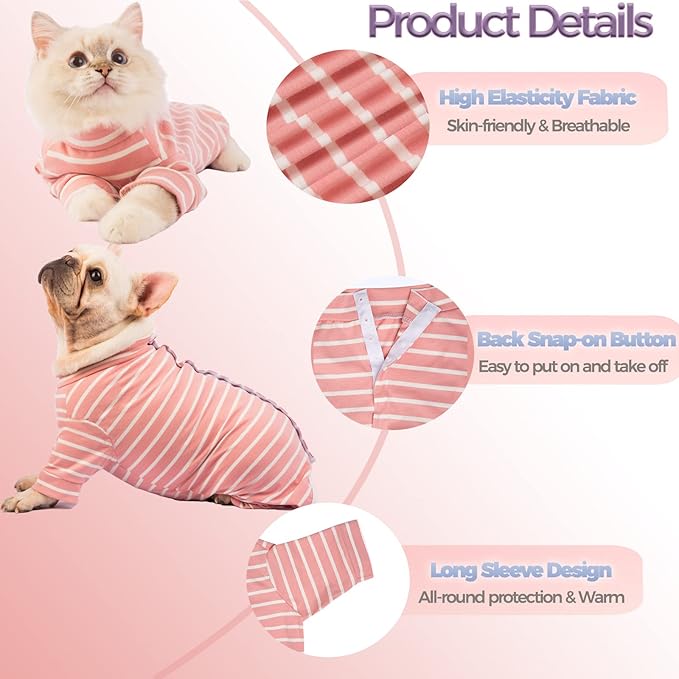 Dog Surgery Recovery Suit - Puppy Cat Onesie for Shedding Skin Disease Wound Protection, Medical Pet Surgical Suit w/Long Sleeve, Dog Pajamas (Pink, Medium)