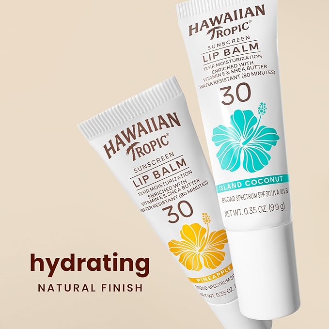Hawaiian Tropic Lip Sunscreen SPF 30,Island Coconut | SPF Lip Balm,Beach Essentials,Travel Size Sunscreen for Lips,0.3oz,(Pack of 2)