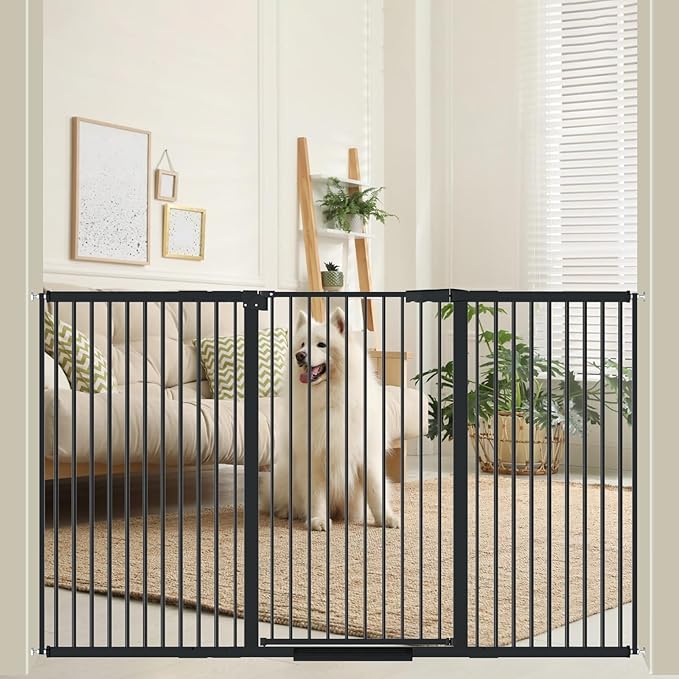 40.55" Tall 1.37" Ultra Narrow Spacing Dogs Pets Baby Gate for Doorway Safety Proof Indoor 61.61-69.48" Extra Wide Puppy Pressure Mounted No Drill Walk Through Black Metal Hallway