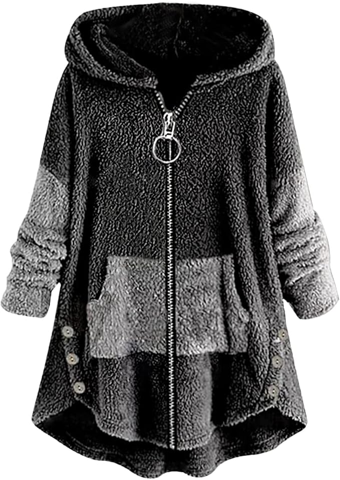 Akivide Women's Oversized Zip Up Sherpa Hoodie Fuzzy Fleece Jacket Cat Kitty Print Lightweight Faux Shearling A Line Coat