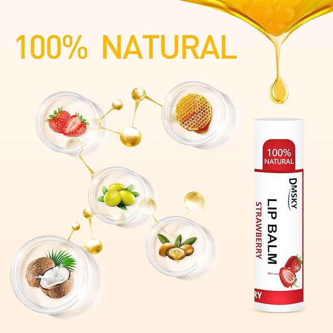 Dmsky 24 Pack Natural Lip Balm with Vitamin E and Coconut Oil, Moisturizing Lip Balm for Chapped Lips, 12 Flavors