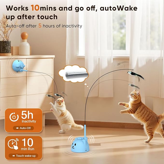 Interactive Cat Toys for Indoor Cats Automatic Electric Flying Bird Feather Cat Toy - Best Kitten & Adult Cat Enrichment Toy Stick-on Hanging Electric Kitty Toys for Bored Cats