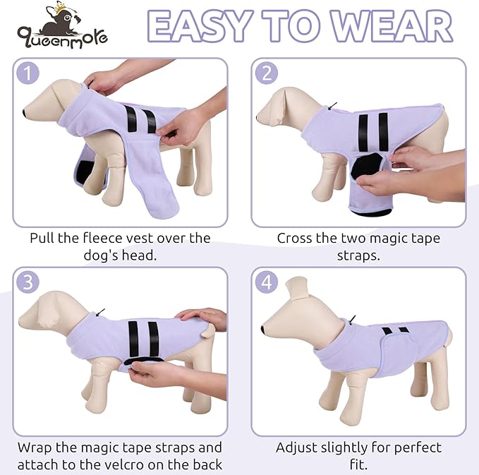 Queenmore Medium Dog Sweater, Soft Fleece Vest Pullover Dog Jacket with Leash Hole, Warm Winter Dogs Clothes Cold Weather Doggy Dachshund Sweaters for Medium Dogs Cats Boy or Girl (Lilac,M)