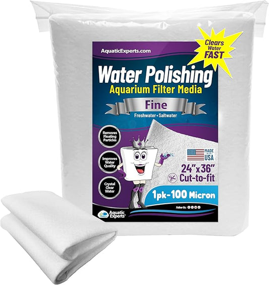 Aquatic Experts Aquarium Polishing Filter Pad, Water Polishing Pad for Aquarium Filters, Filter Floss for Fish Tank Filters, (100 Micron, 24" x 36" - 1 Pack)