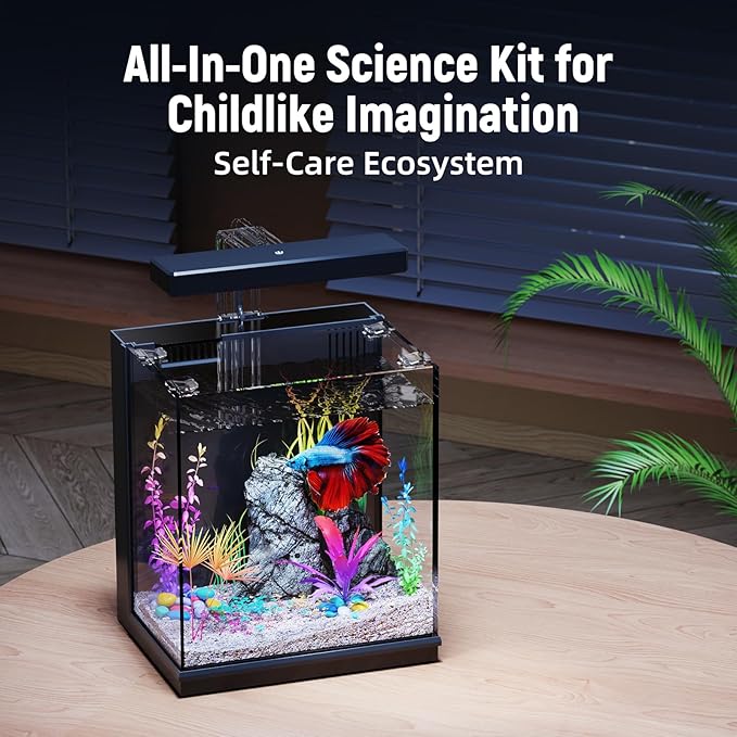 Betta Fish Tank, 2 Gallon All-in-One Aquarium Kit with Filtration & LED Light, Self-Cleaning Aquarium for Beginners, Kids, Gifts for Men，Teen Boys