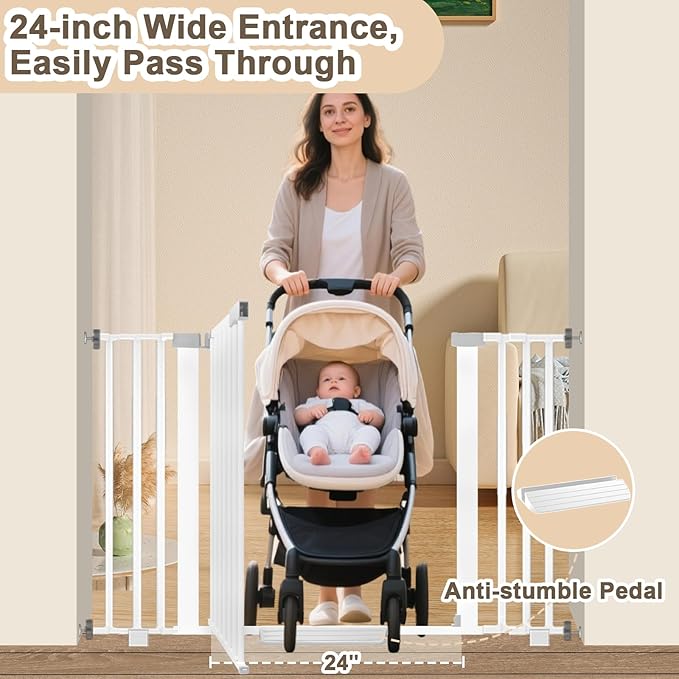 Extra Wide Baby Gate Fits 30-63 Inch Wide Opening, Toddler Pet Gate for Stairs Doorways Hallways Indoor, Walk Thru Large Long Dog Gates Pressure Mounted Black