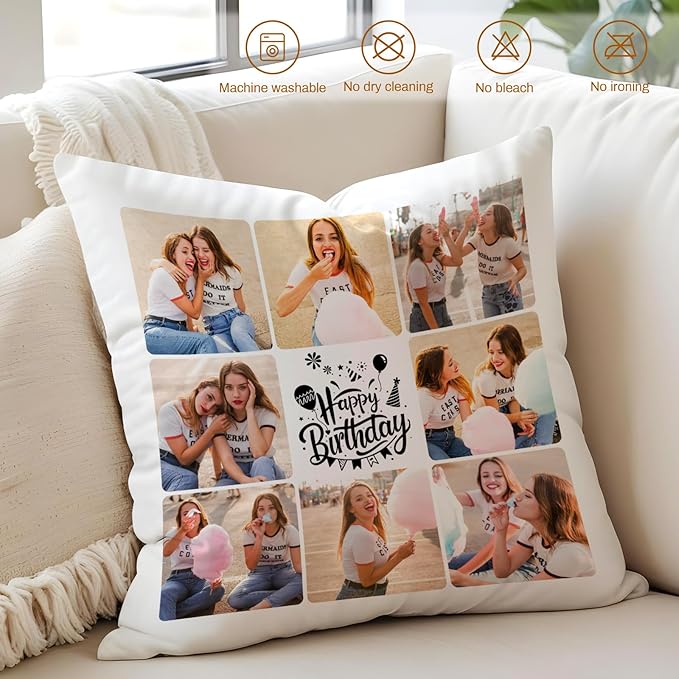 Custom Pillow with Picture & Text - Include Insert, Personalized Photo Pillow Double-Sided Printing | 5 Sizes & 10 Colors Optional, Customized Pillow Gifts for Best Friend