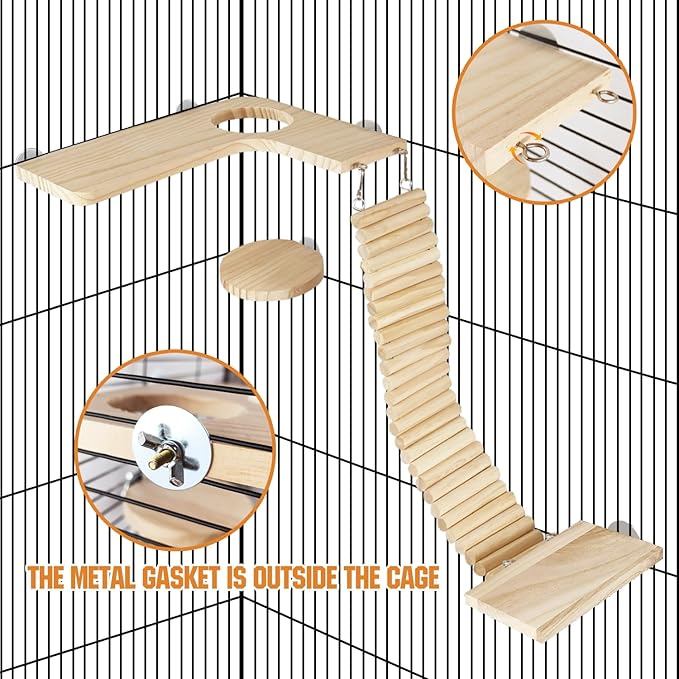 Hamster Suspension Bridge Toy，Small Animal Climbing Toys,Chinchilla Cage Natural Wood Flexible Platform Toy,Suitable for Hamsters, Chinchillas, Guinea Pigs, Birds, Small Animals
