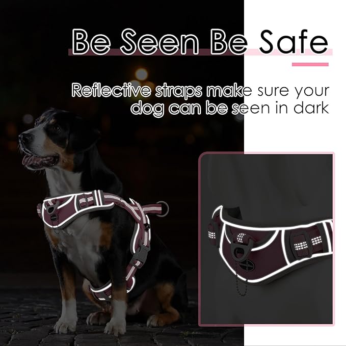 ADVENTUREMORE No Pull Dog Harness for Large Dogs, Sport Dog Halter Harness Reflective Breathable Dog Vest Escape Proof Dog Harness with Easy Control Front Clip Handle for Training Walking XXL Pink