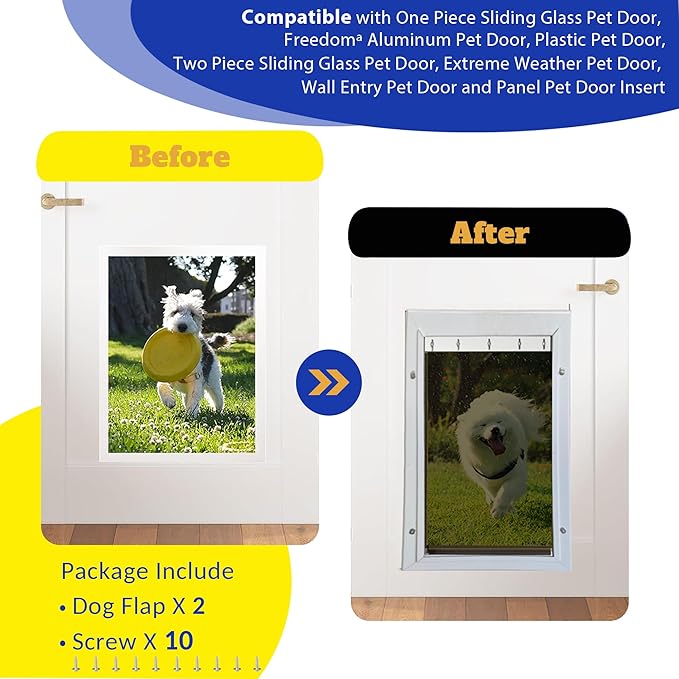 2 Pack Large Dog Door Replacement Flaps with Screws, Compatible with Petsafe Freedom Doggie Doors, PAC11-11039 10 1/8" X 16 7/8" Magnetic Closure, Weather Resistant Flexible (Smoky Translucent)