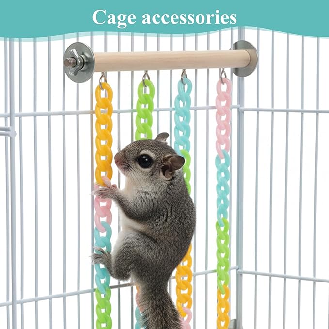 Colorful Sugar Glider Toys and Cage Accessories Natural Wood with Sturdy, Chains Hanging Sugar Glider and Rat Cage Accessories Enrichment Toys for Small Animals and Parrots