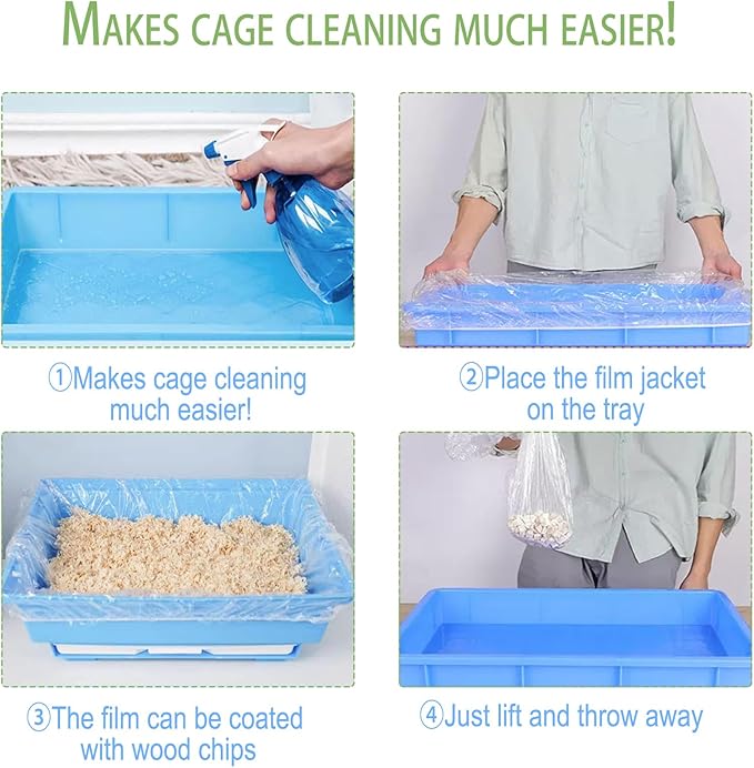 100Pcs Disposable Rabbit Cage Liner, 26'' X 18'' Plastic Guinea Pig Cage Liners Bag Elastic Small Animal Toilet Film, Clear Crate Tray Covers for Bunnies Ferret Hamster