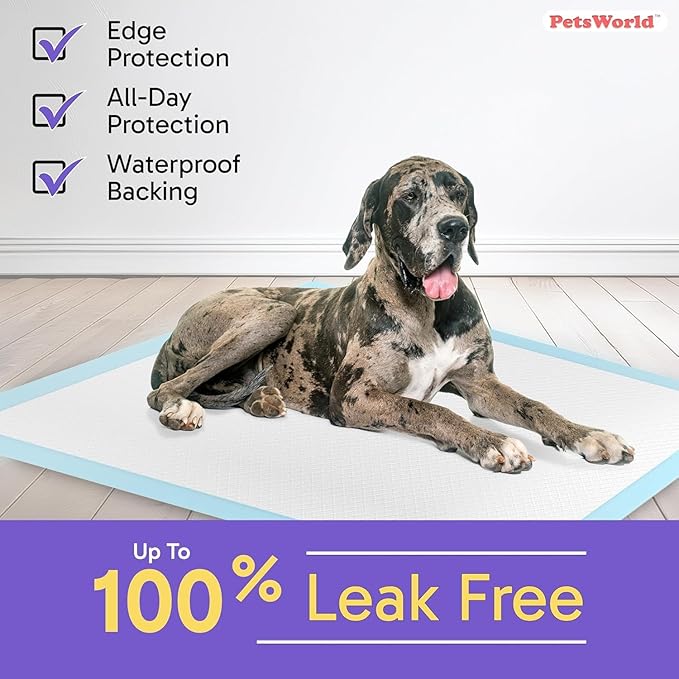 PETSWORLD Giant Dog Potty Pads, Odor-Eliminating, 36" x 36", Ultra Absorbent 5-Layer Leak-Proof Training Pads for Dogs & Cats (36x36, 2400 Count)