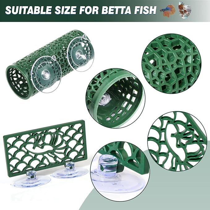 Abizoo Betta Fish Tunnel Hideout and Hammock Bed for Fish Aquarium Decoration, African Dwarf Frog Tank Accessories Hollow Design Habitat Cave for Betta Shrimp Guppies Neon Tetras Zebra Danios Snails