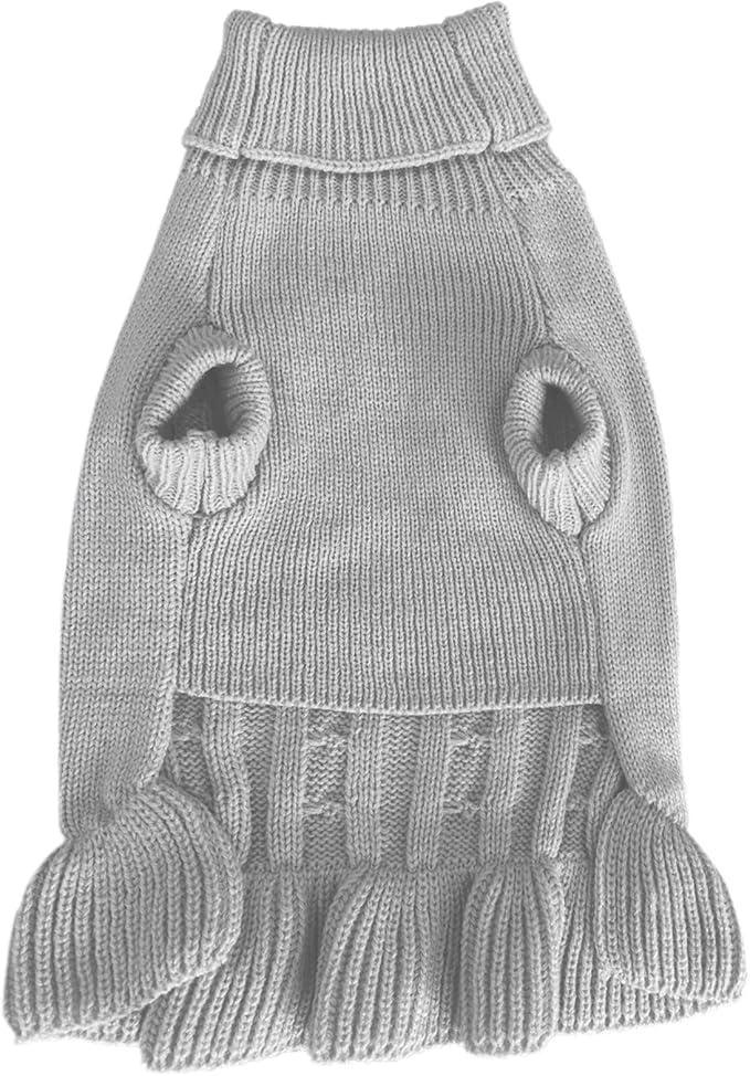 CHBORCHICEN Small Dog Sweaters Knitted Pet Cat Warm Dog Sweatshirt Winter Clothes Kitten Puppy Sweater (XS, Dress-Grey)