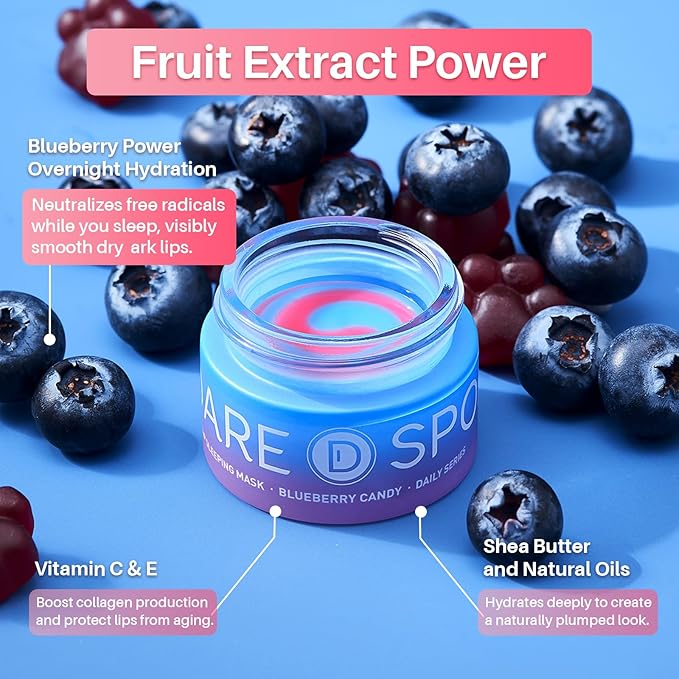 Blueberry Lip Mask Overnight, Swirl Lip Sleeping Mask for Dry Cracked Lips Care, Dual-Color Lips Balm for Nourishing and Softening Lips and Reduce Fine Lines