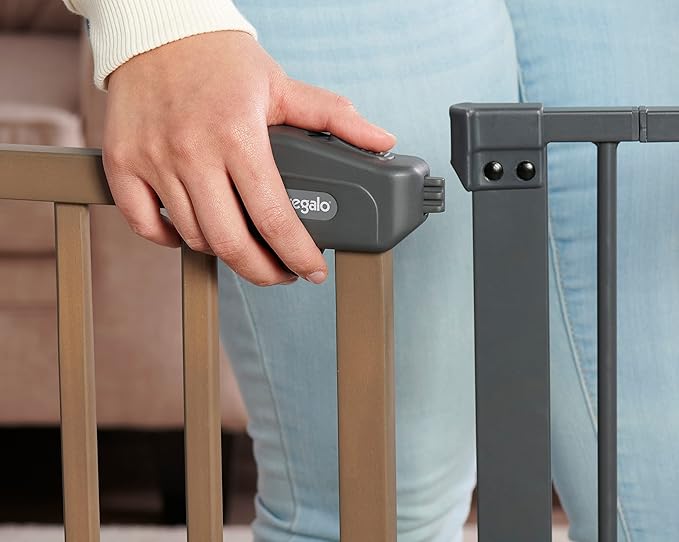Regalo SAFETY 39" Extra Wide Wood Accent Baby Gate, Pressure Mount for Doorways & Bottom of Stairs, Babies, Toddlers & Pets, Ages 6–24 Months, TESTED & TRUSTED, AMERICAN DESIGNED, FAMILY OWNED