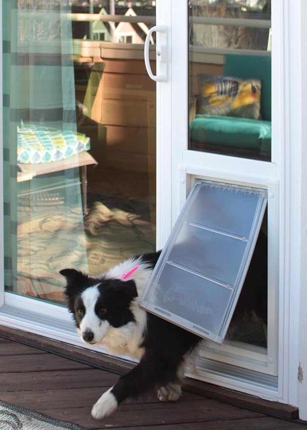 Endura Flap Pet Door for Vinyl Sliding Glass Doors | Weatherproof & Insulated Dog Door for Vinyl Sliders | Durable with Secure Locking Cover | White, Large Flap, 74.75"-77.75" Slider Height