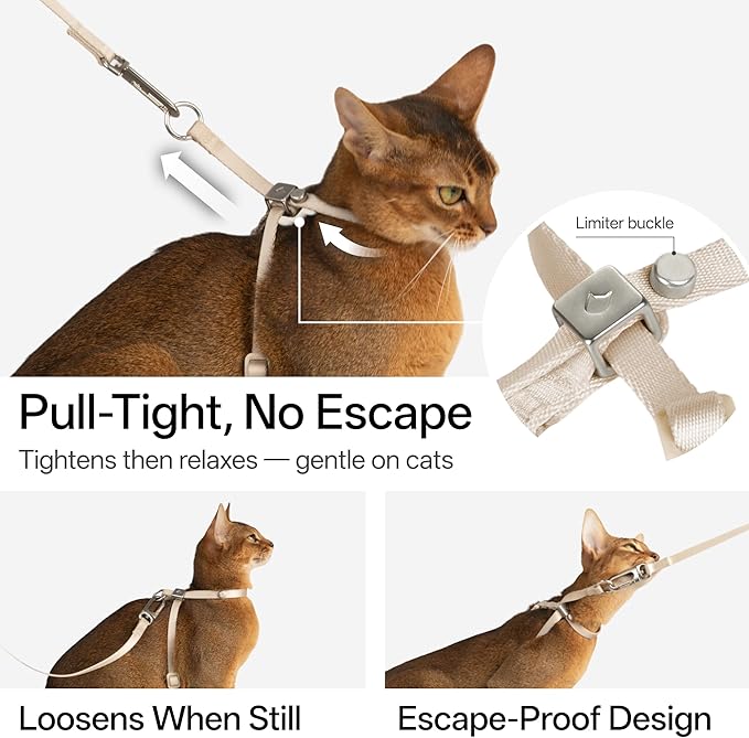 Escape Proof Cat Harness Anti-Choke Quick Release Adjustable QR Code Soft Nylon Durable Lightweight Figure 8 Cat Harness Anti Escape for Kitten Small Medium Large Cats (Linen, S)