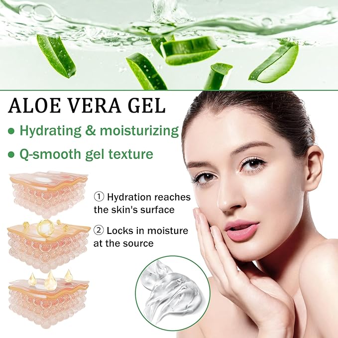 Aloe Vera Gel for Sunburn Relief,Hydrating Travel Size Aloe Vera Gel for Face,Moisturizing Sunburn Relief After Sun Lotion,Fast Absorbing,Non-Sticky Cooling After Sun Lotion Face Moisturizer (B)