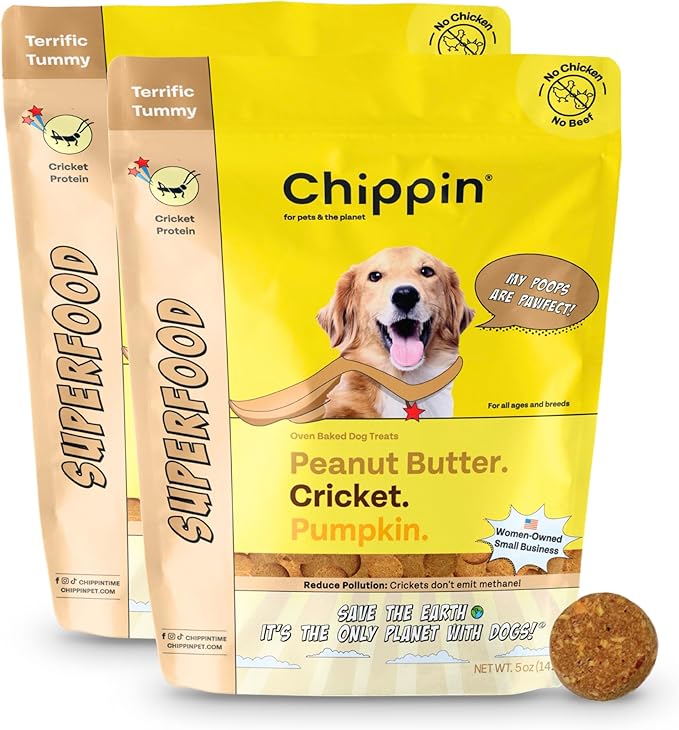 Chippin Chicken-Free, Peanut Butter Dog Treats – Sensitive Stomach & Allergy-Friendly, Puppy Training Treats, Healthy & Natural Christmas Treats for All Dogs, Easy to Digest Cricket Protein