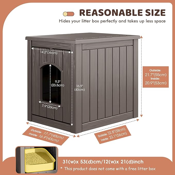 KAMABOKO Outdoor Cat House Weatherproof Plastic Cat Shelter for Indoor & Outdoor, Durable All-Season Pet House, V-Gray