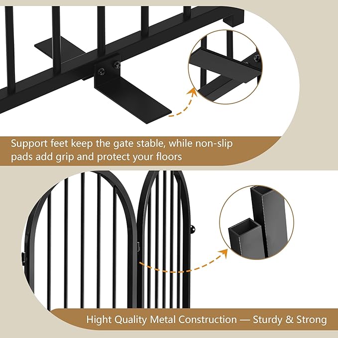 Full Metal Dog Gate with Door for Indoor Outdoor, 32" Tall Free Standing Pet Dog Fence, 72" Extra Wide Pet Gates for Stairs, Hallways, Doorways, Kitchen, Decks, Yards (Black, 4 Panels)
