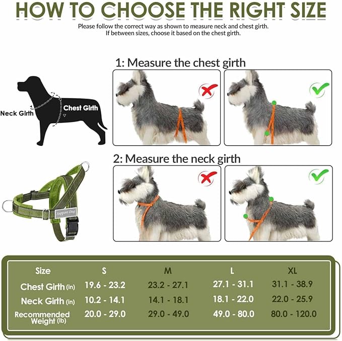 Lukovee No Pull Dog Harness & Leash Set - Heavy Duty Dog Vest Harness with Soft Padded for Medium Large Dogs, Adjustable Reflective Tactical Pet Harness for Easy Walk and Training (L, Green)