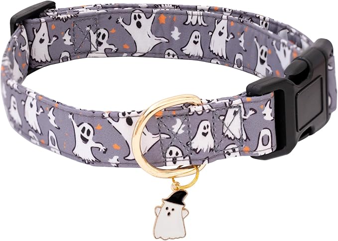 Faygarsle Gray Dog Collar with Ghosts Pattern Fall Autumn Halloween Cute Dog Collar for Small Medium Large Dogs Seasonal Pet Collar for Male Female Puppy Boy Girl Collar para Perros XS