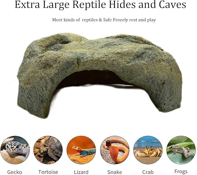 Extra Large Reptile Hide Resin Snake Hideout for Ball Pythons Reptile Hides and Caves Simulation Rock Terrarium Hideout for Habitat Lizard Leopard Gecko Bearded Dragon