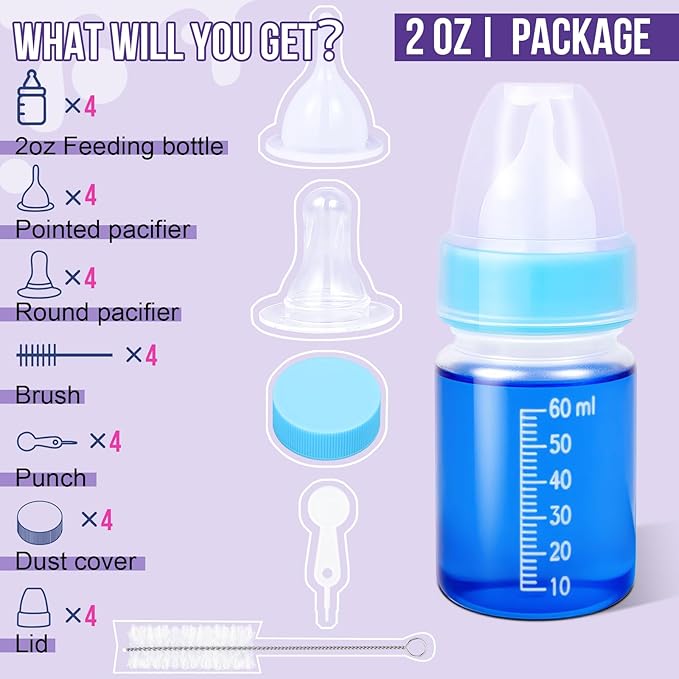 Puppy Kitten Nursing Bottle 2oz- Small Animal Feeding Kit with Nipples | Hand Feeding Supplies for Puppies, Kittens, Rabbits, Ferrets & Newborn Pets