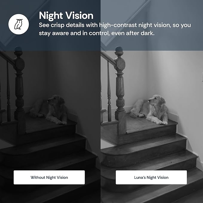 Luna Indoor Camera 360-Degree Pan/Tilt, Pet/Person/Vehicle AI Motion Detection, Plug-in, Night Vision, Two Way Audio, Cloud Storage, Wi-Fi Camera for Room Office Smart Home Security (White)