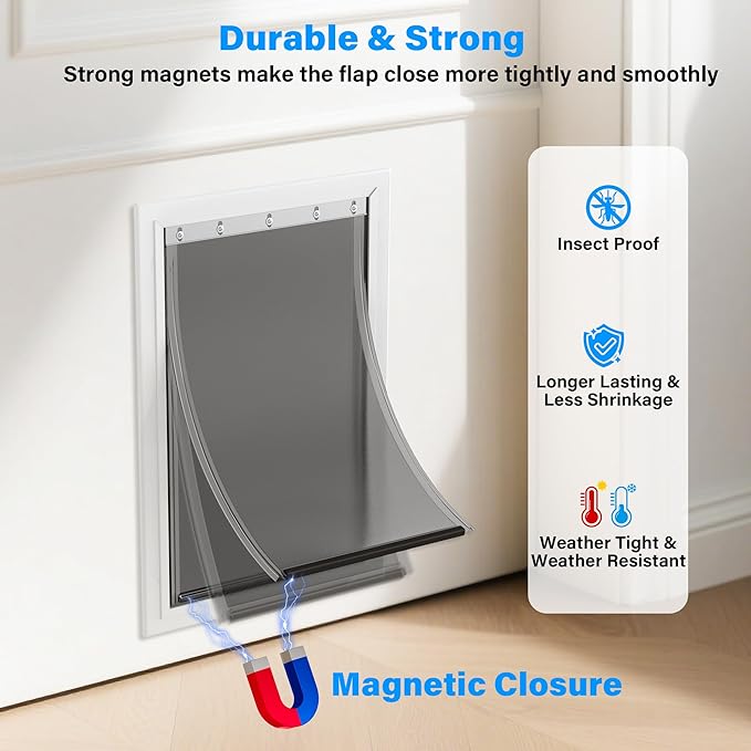 2 Pack Large Dog Door Replacement Flaps with 1 Aluminium Alloy Replacement Bracket, Compatible with Petsafe Freedom Doggie Doors, PAC11-11039 10 1/8" X 16 7/8" -with Screws(Smoky Translucent)