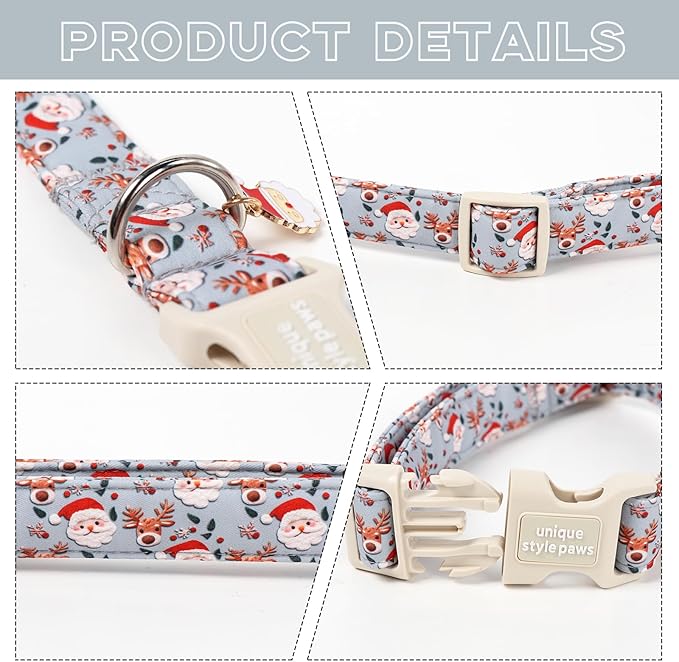 Unique Style Paws Christmas Dog Collar Plastic Buckle with Pendant Elk Christmas Man Cotton Puppy Collars for Small Medium Large Dogs