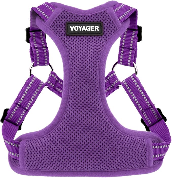 Best Pet Supplies Voyager Mesh Dog Breathable Harness Reflective Stitching, All Weather Adjustable for Walking Training, or Running - Heavy Duty & Durable, Harness (Purple), XS