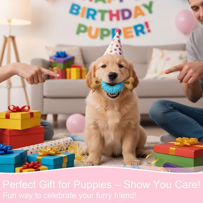 Puppy Chew Toys for Teething, Indestructible Dog Chew Toys for Aggressive Chewers - Small & Medium Breeds, Tough Puppy Toys to Keep Them Busy and Relieve Anxiety, Bone & Tire Shape Rubber Dog Toy