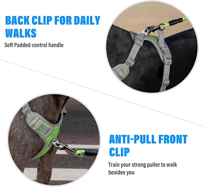Plutus Pet No Pull Dog Harness, Release at Neck, Reflective Adjustable Dog Vest Harness, Easy Control Handle for Walking, for Small Medium Large Dogs, Green, L