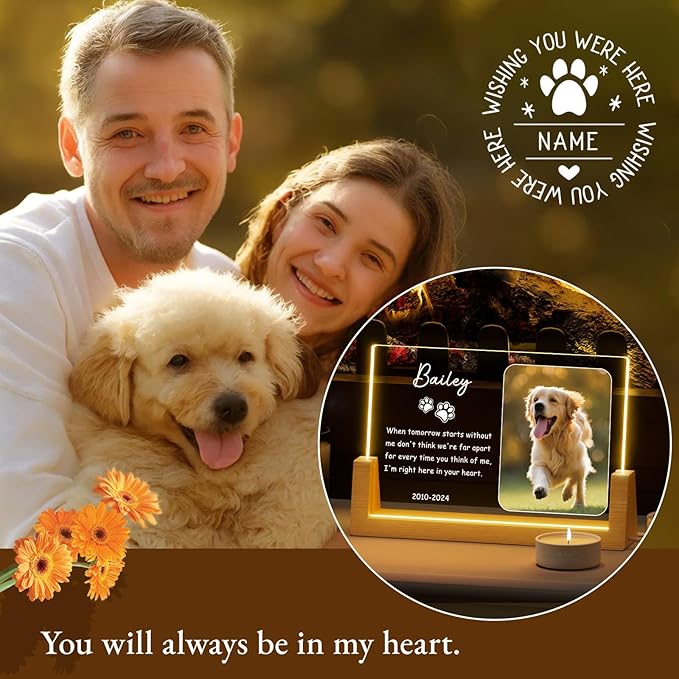 Bemaystar Personalized Pet Memorial Gifts - in Memory of Dog Night Lights, Custom Dog Memorial Gifts for Loss of Dog, Pet Loss Gifts, Memorial Plaques for Dogs, Pet Horizontal Memorial Gifts