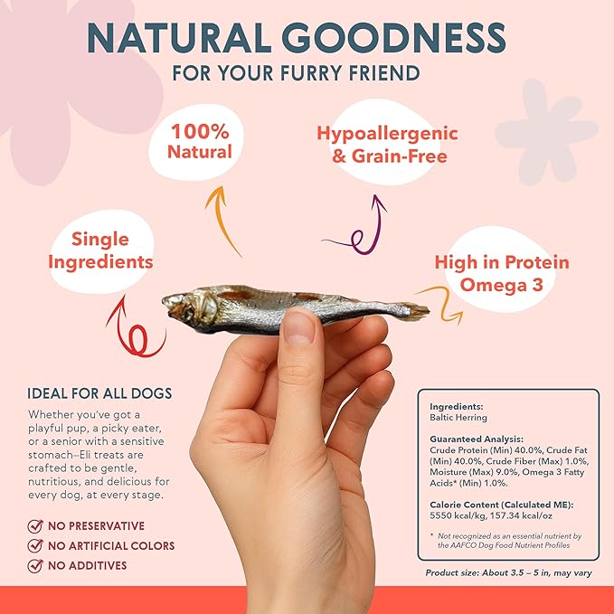 Eli Baltic Herring – A Natural, Protein-Packed Dog Treat Made from Whole Small Fish, Rich in Omega-3, Ideal as a Flavorful Snack or Meal Topper, Single Ingredient, Grain Free, Air Dried – 2 Pack
