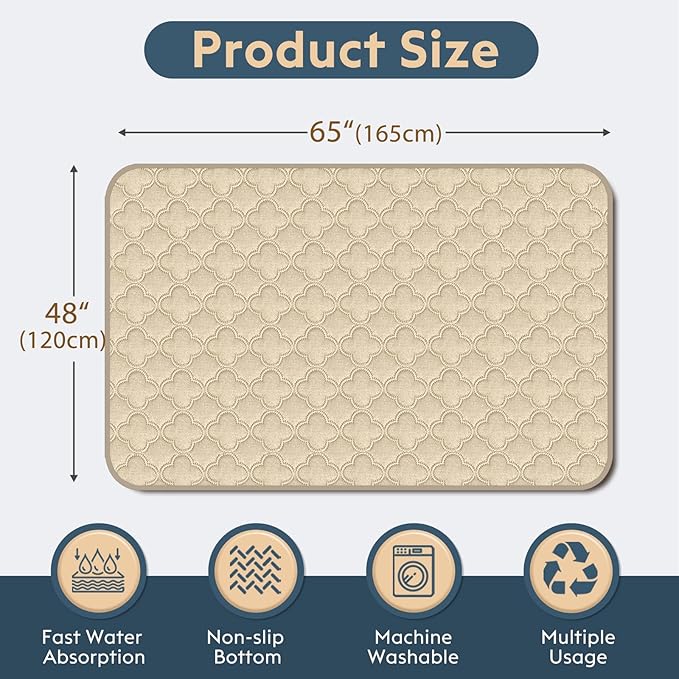 Washable Pee Pads for Dogs - 1 Pack Reusable Pee Pads，Waterproof Puppy Pads，Pet Training Pads，Super Absorbent with Dog Paw Shape Non-Slip Backing (Cream, 48" X 65" - 1 Pack)